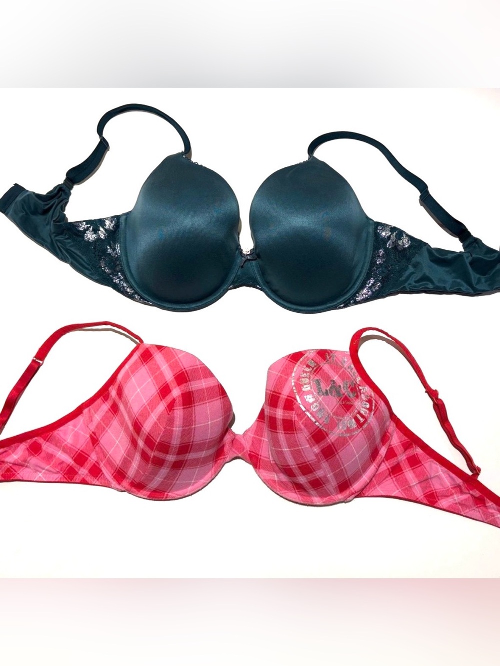 VS & PINK Push-Up Bra Bundle Lot of 2 Size 38D Plaid Satin